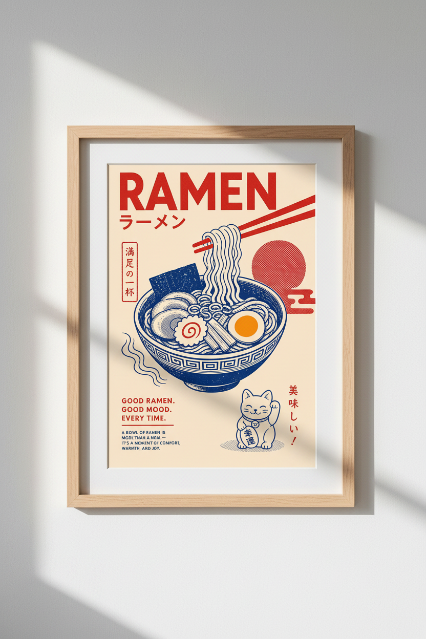 Japanese Ramen Art Print | Retro Kitchen Decor | Japanese Food Poster