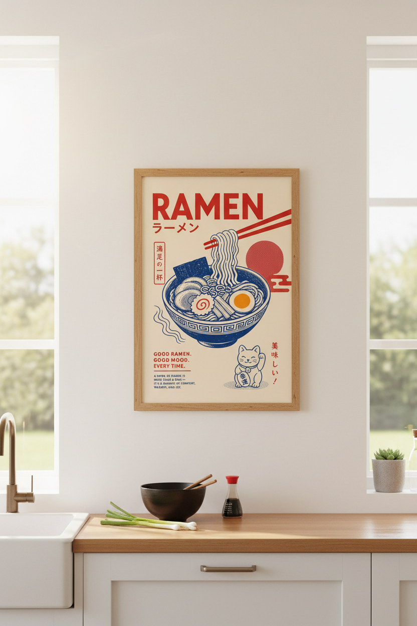 Japanese Ramen Art Print | Retro Kitchen Decor | Japanese Food Poster