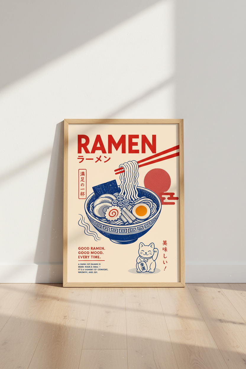 Japanese Ramen Art Print | Retro Kitchen Decor | Japanese Food Poster