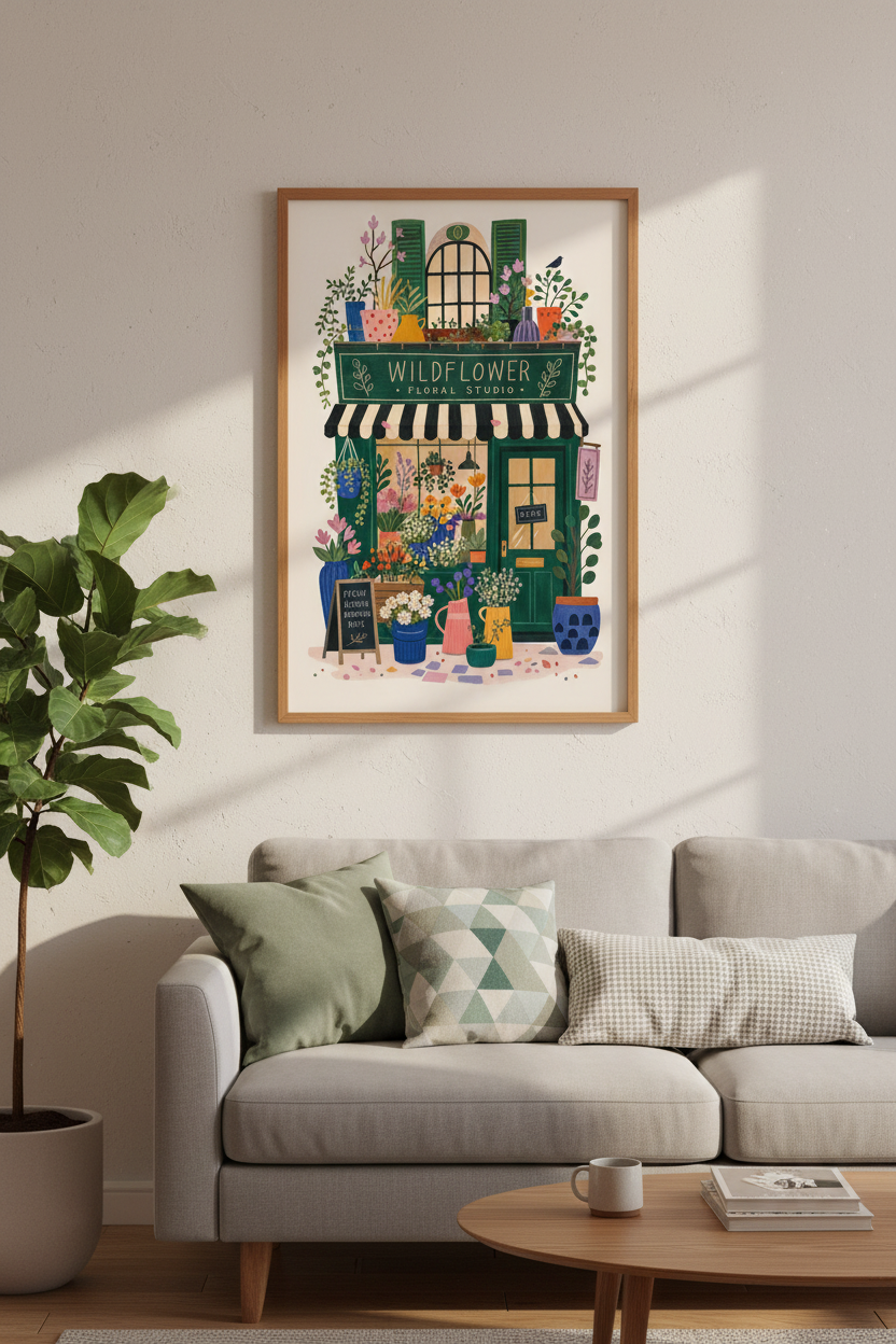 Wildflower Floral Studio Art Print | Kitchen Wall Decor | Whimsical Flower Shop Poster