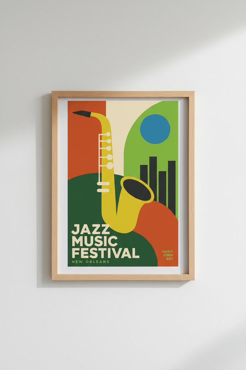 Jazz Wall Art | Bold Abstract Colors, Festival Mood | Living Room Decor