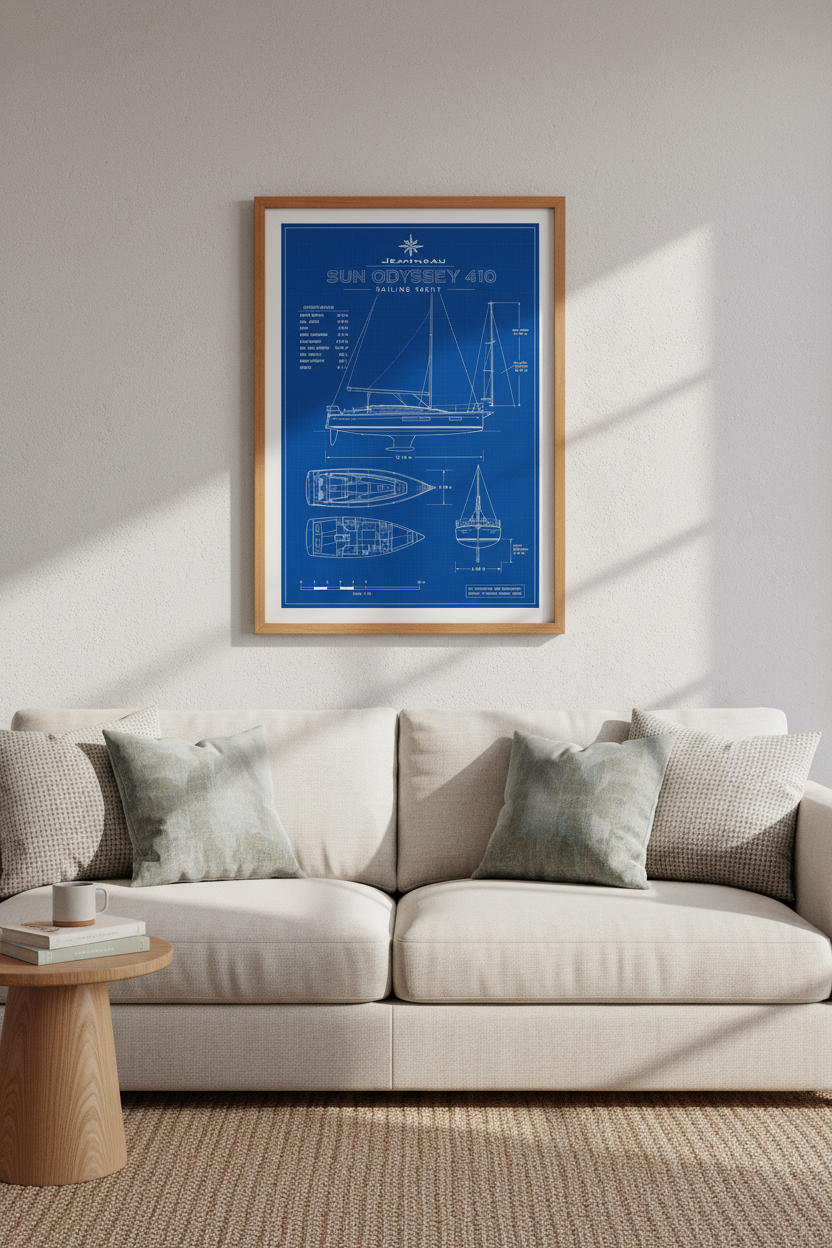 Boat Blueprint Sailing Yacht Wall Art | Office Decor | Nautical Poster