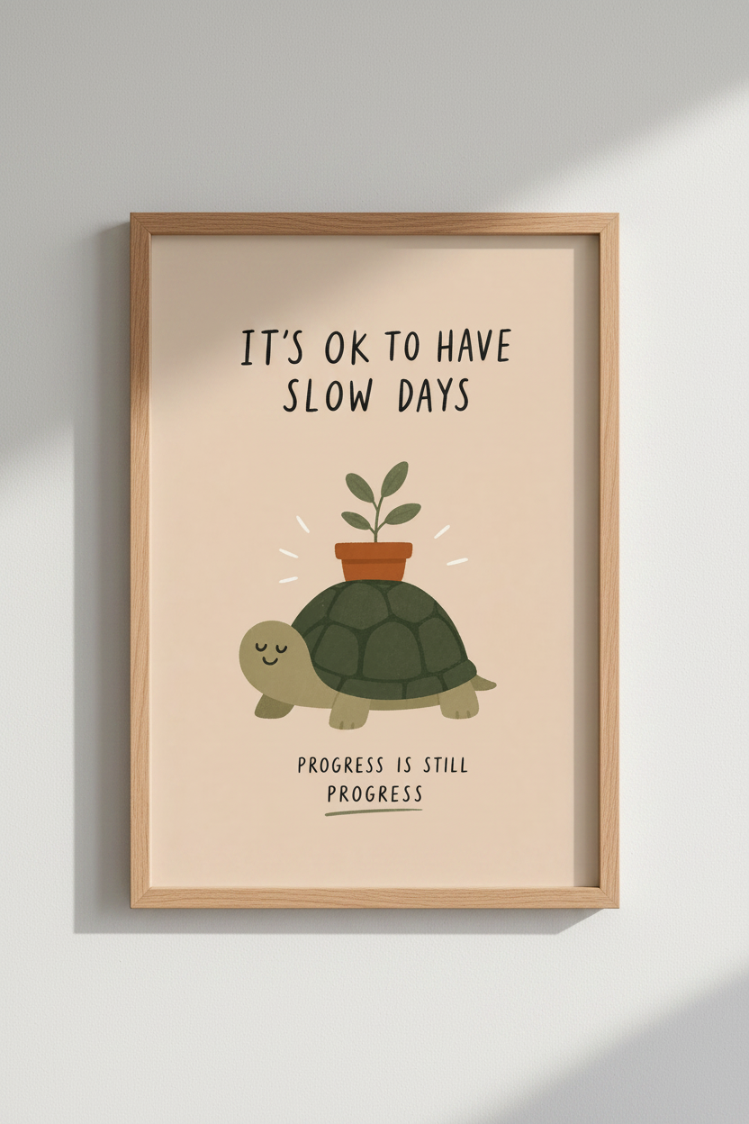 Turtle Progress Wall Art Print | Mental Health Office Decor | Cute Boho Poster