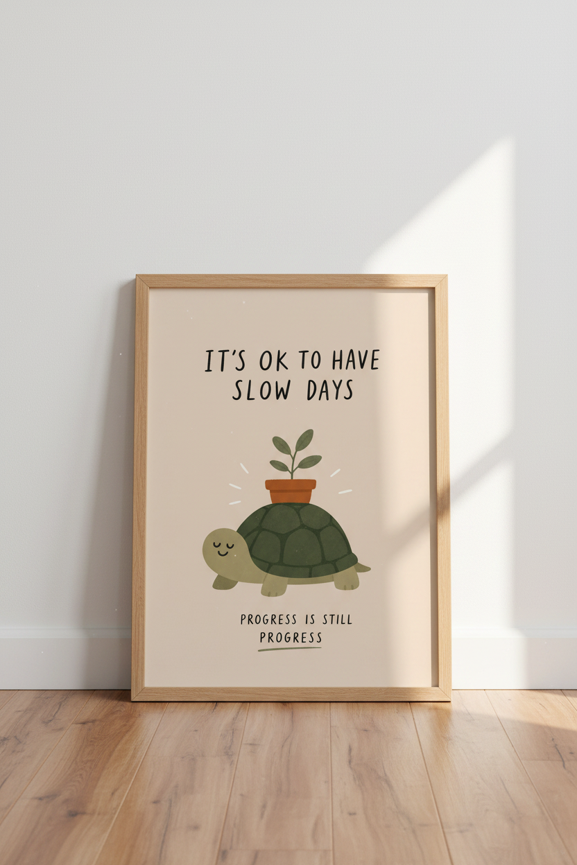 Turtle Progress Wall Art Print | Mental Health Office Decor | Cute Boho Poster