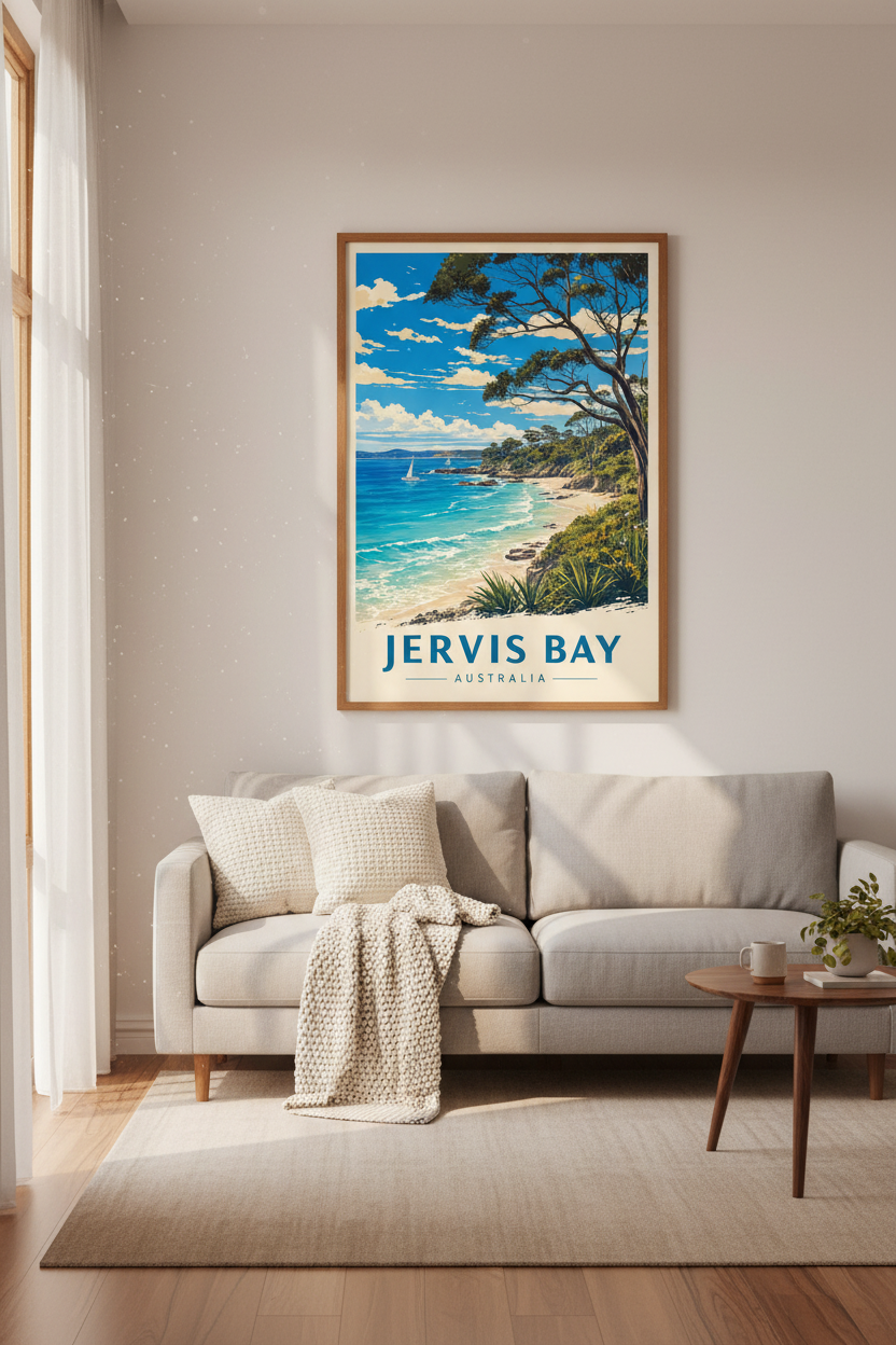 Jervis Bay Australia Travel Poster | Coastal Beach Wall Art | Vintage Aesthetic Print