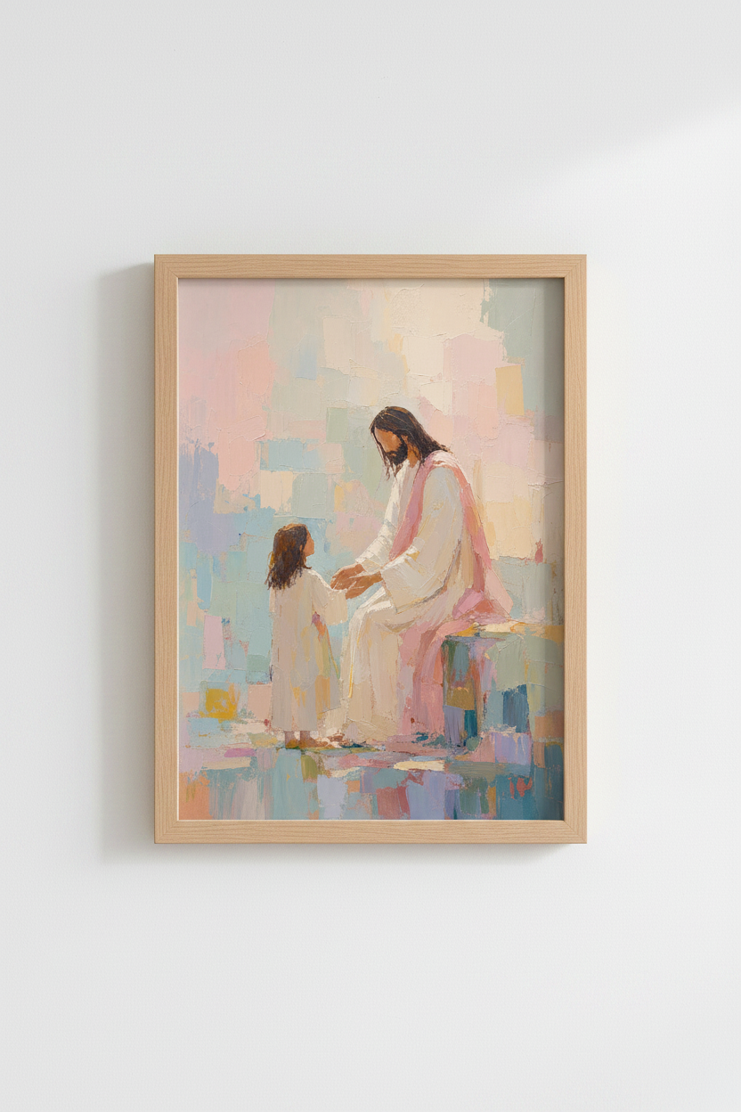 Jesus Christ Wall Art Print | Pastel Christian Decor | Modern Impasto Poster