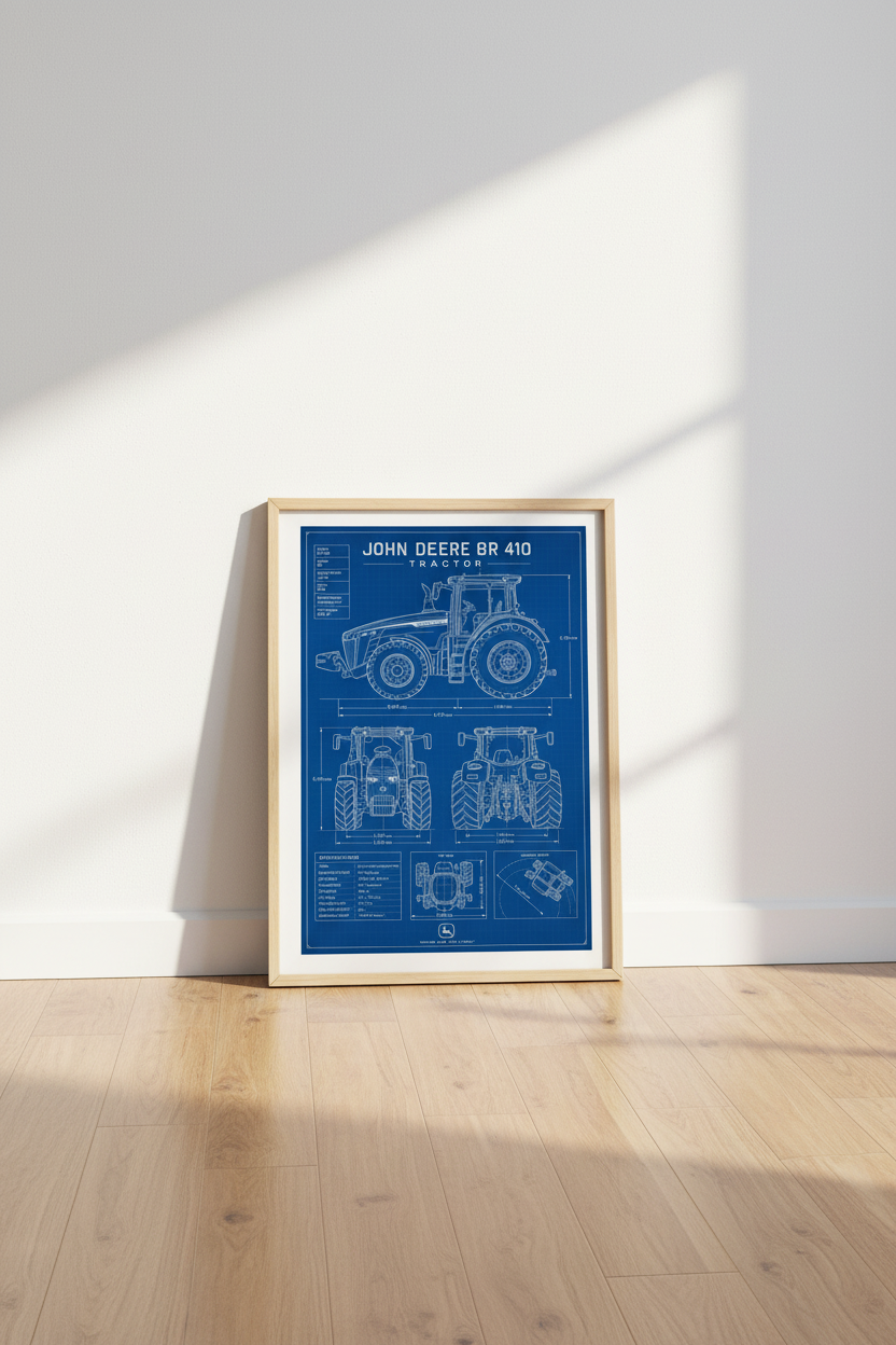 John Deere 8R 410 Tractor Blueprint Wall Art | Farmhouse Decor | Industrial Poster