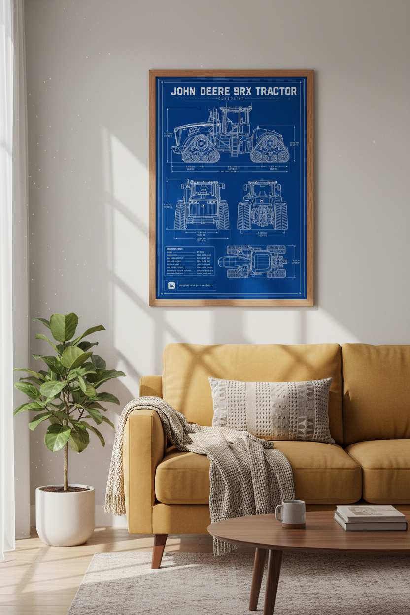 Tractor Blueprint Wall Art | Farm Machinery Poster, Man Cave & Office Decor