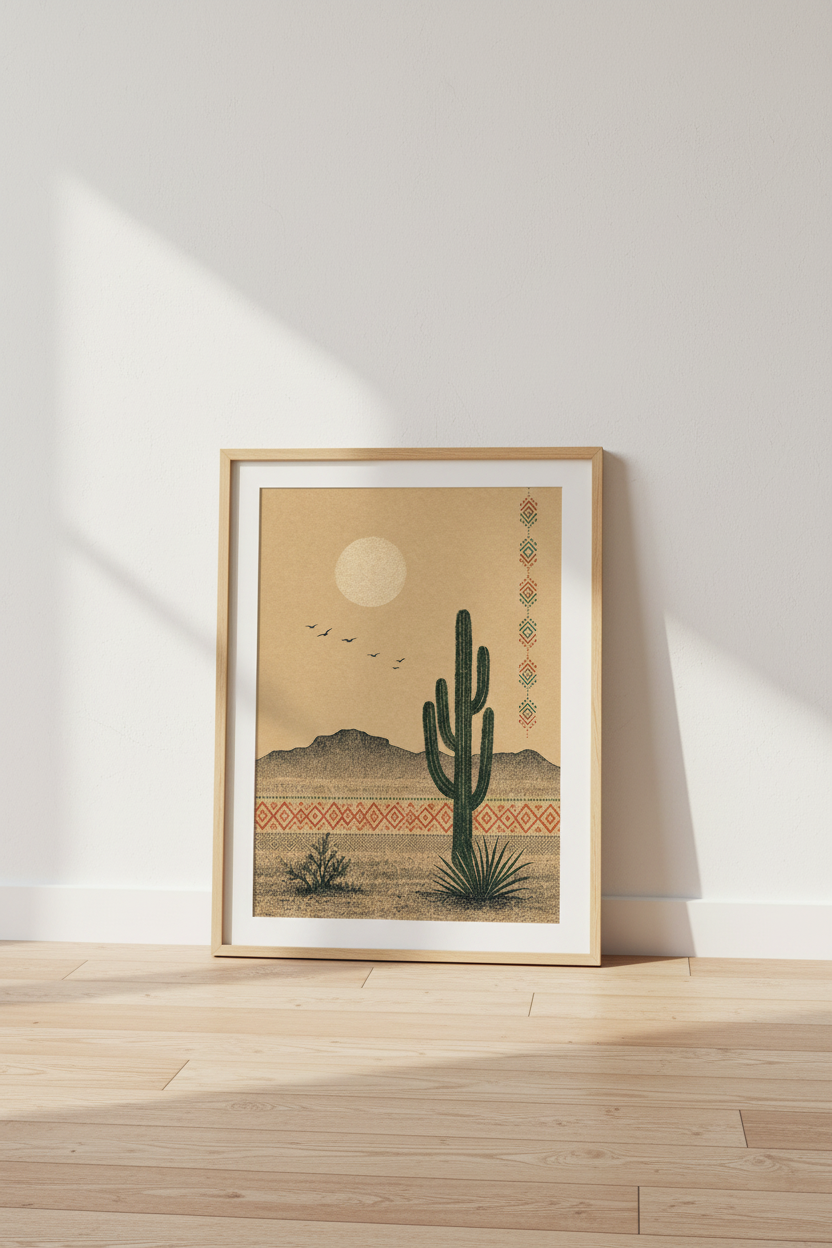 Southwest Cactus Wall Art | Boho Desert Landscape, Neutral Living Room Decor