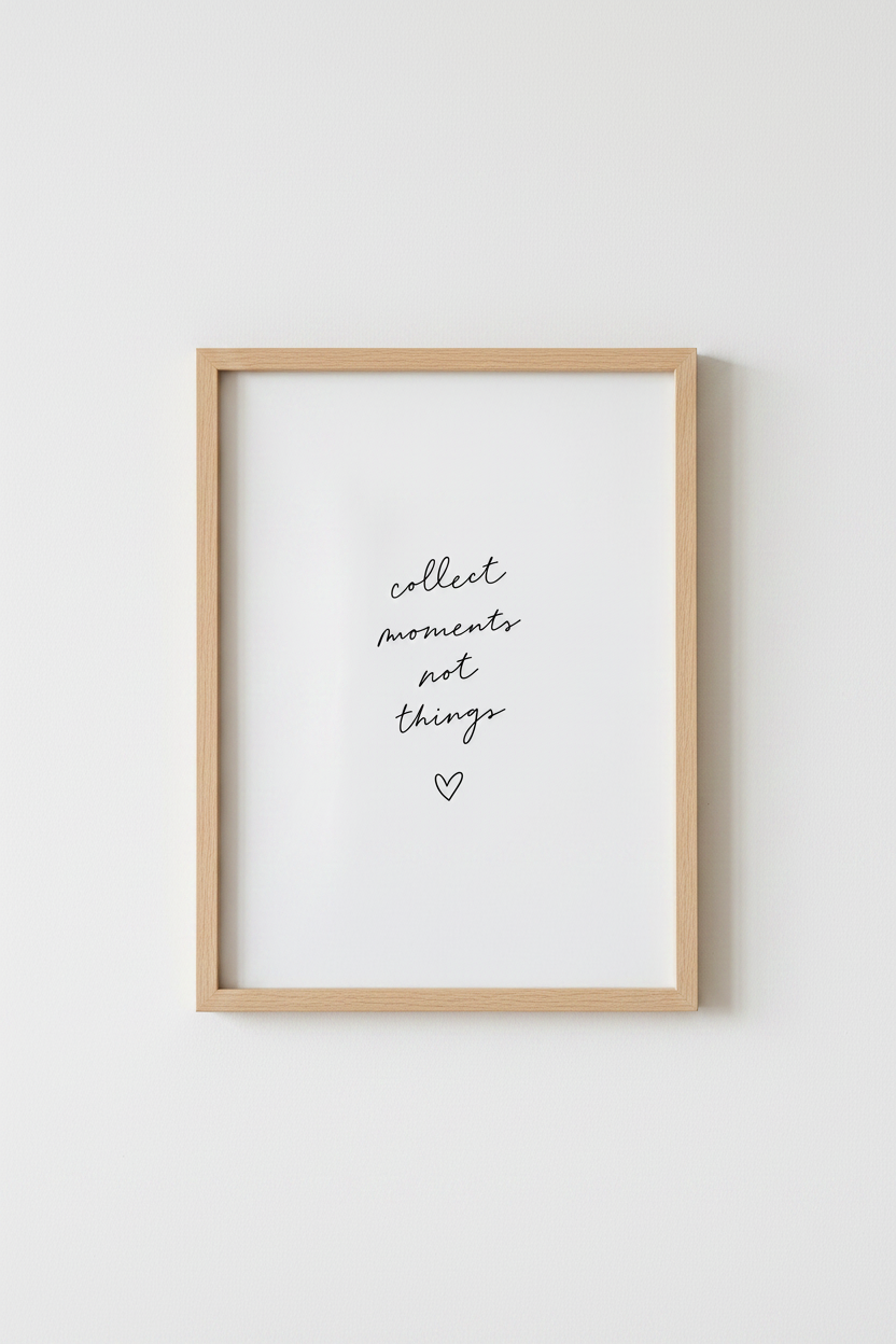 Collect Moments Not Things Wall Art | Minimalist Quote Poster | Bedroom Decor