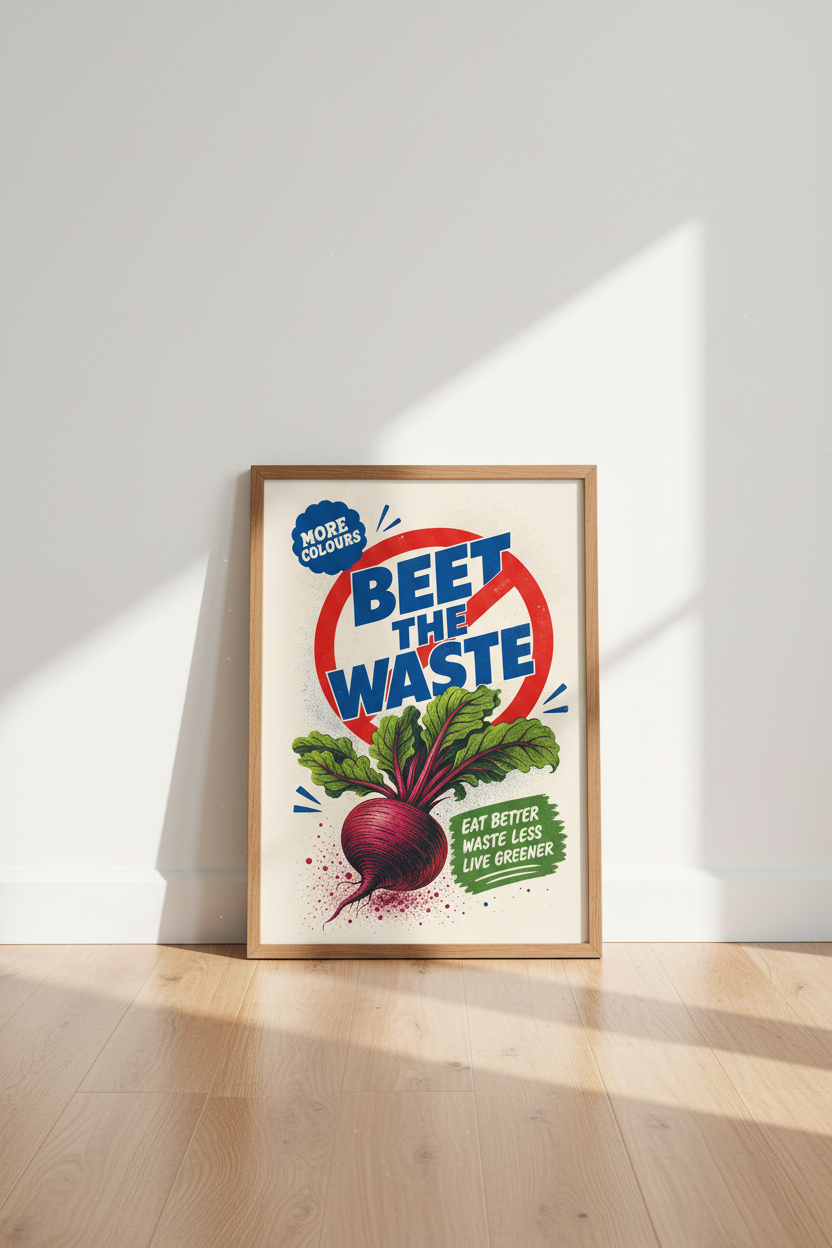 Beet the Waste Wall Art | Retro Kitchen Poster | Eco Friendly Sustainability Decor
