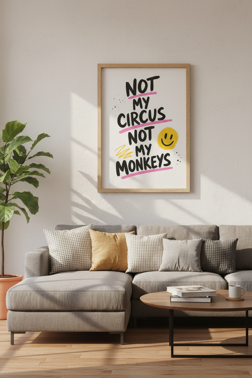 Not My Circus Not My Monkeys Wall Art | Home Office Decor | Modern Quote Poster