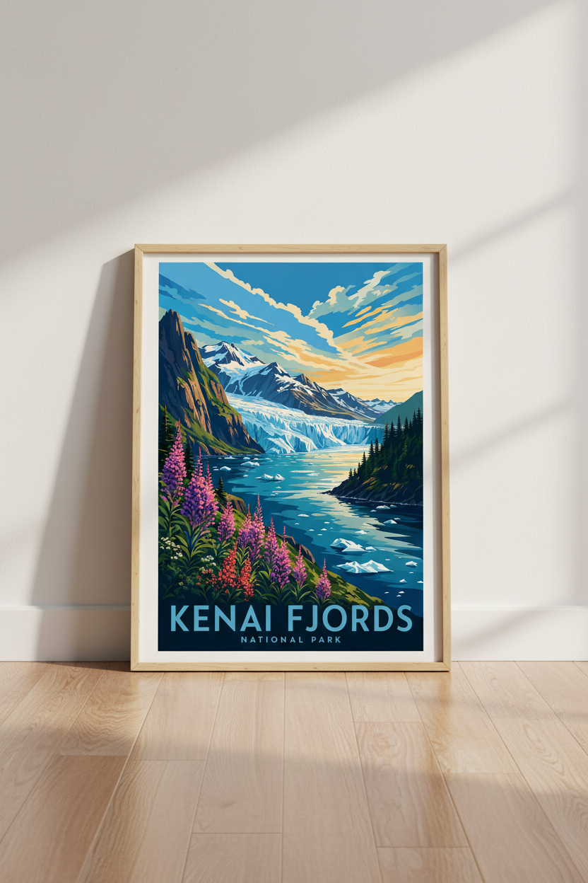 Kenai Fjords National Park Poster | Alaska Mountain Landscape | Vintage Travel Wall Art