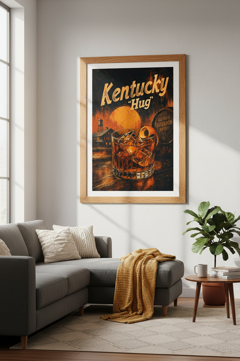 Kentucky Hug Bourbon Wall Art | Rustic Whiskey Poster, Home Bar Decor