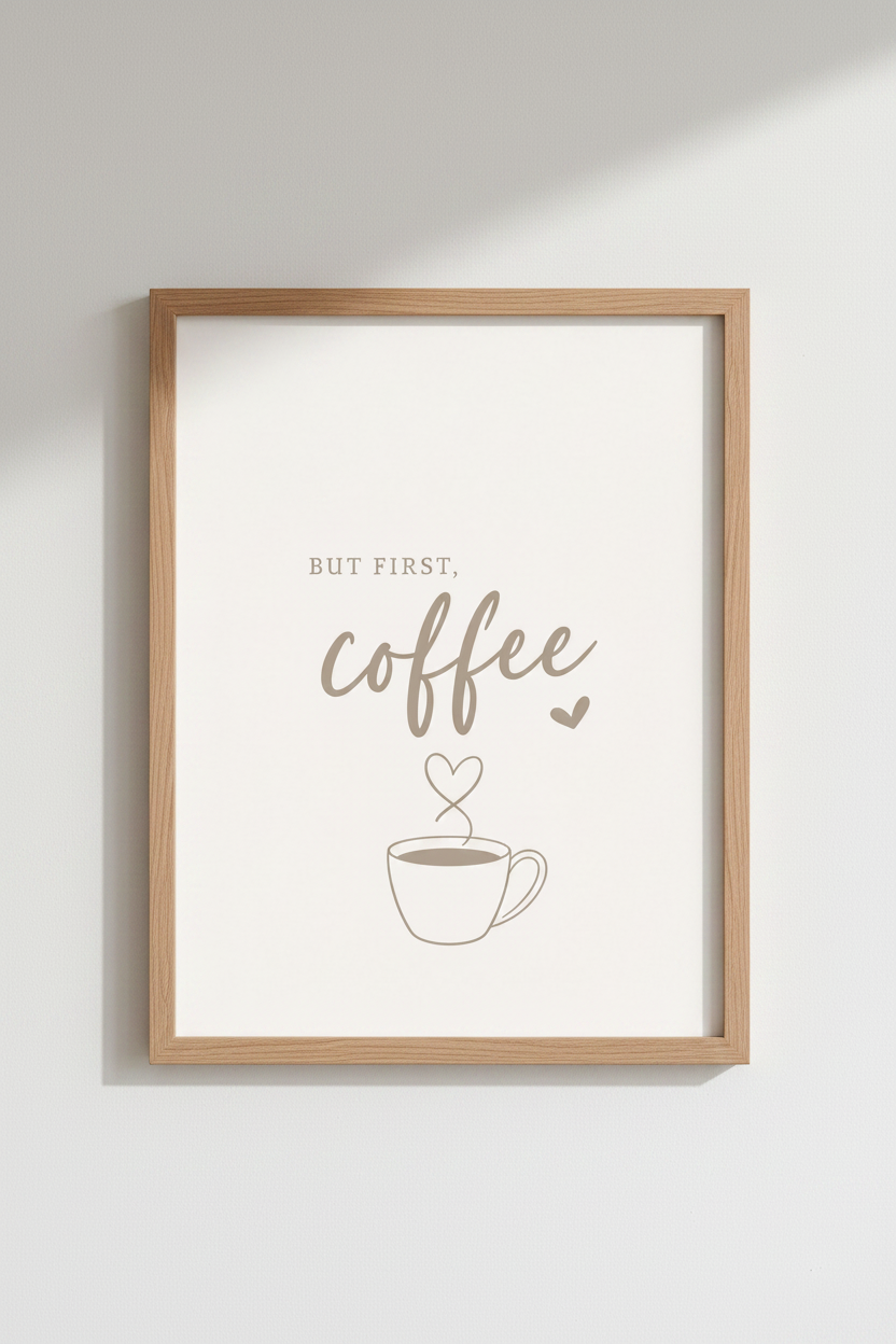 But First Coffee Wall Art | Minimalist Beige Kitchen Decor | Modern Cafe Poster