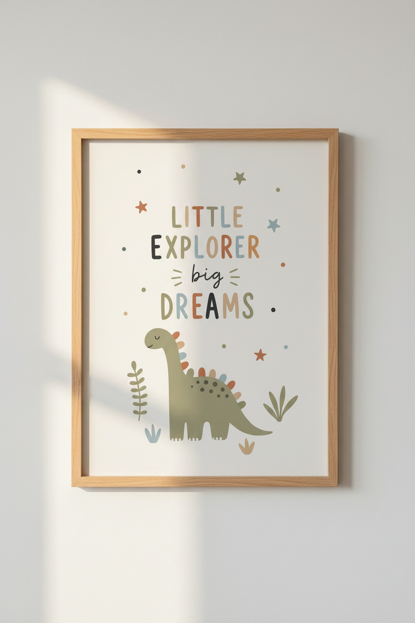Little Explorer Big Dreams Wall Art | Dinosaur Nursery Decor | Boho Kids Poster