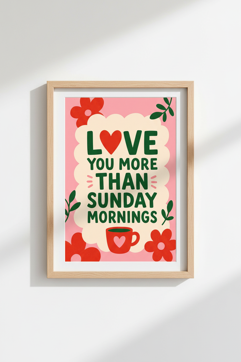 Retro Kitchen Wall Art Print | Pink & Red Dining Room Decor | Aesthetic Quote Poster