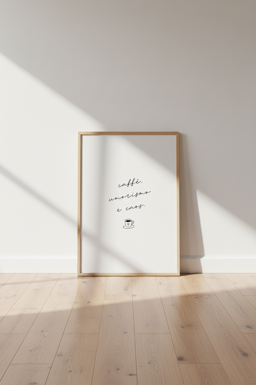 Italian Coffee Quote Wall Art | Caffe Humor Caos Minimalist Poster, Kitchen Decor