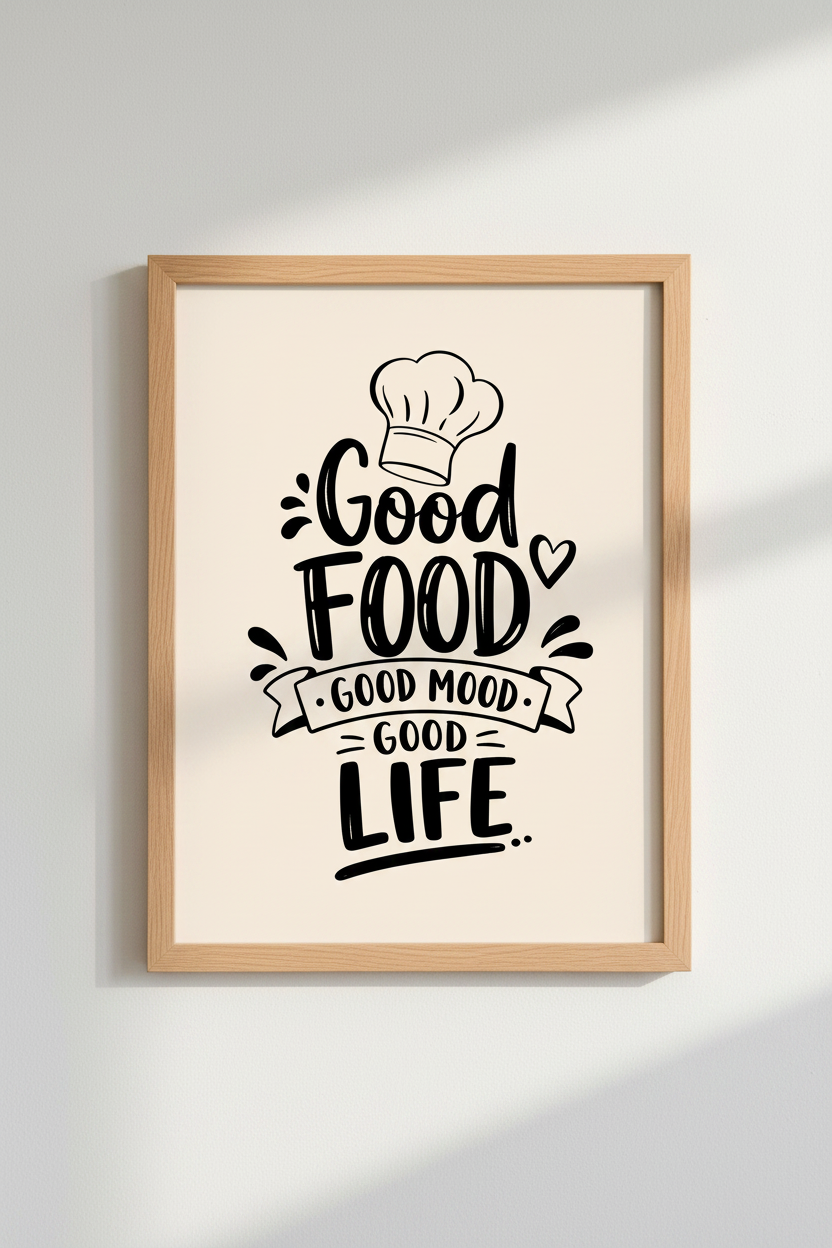 Good Food Good Life Quote | Kitchen Typography Poster, Dining Room Decor