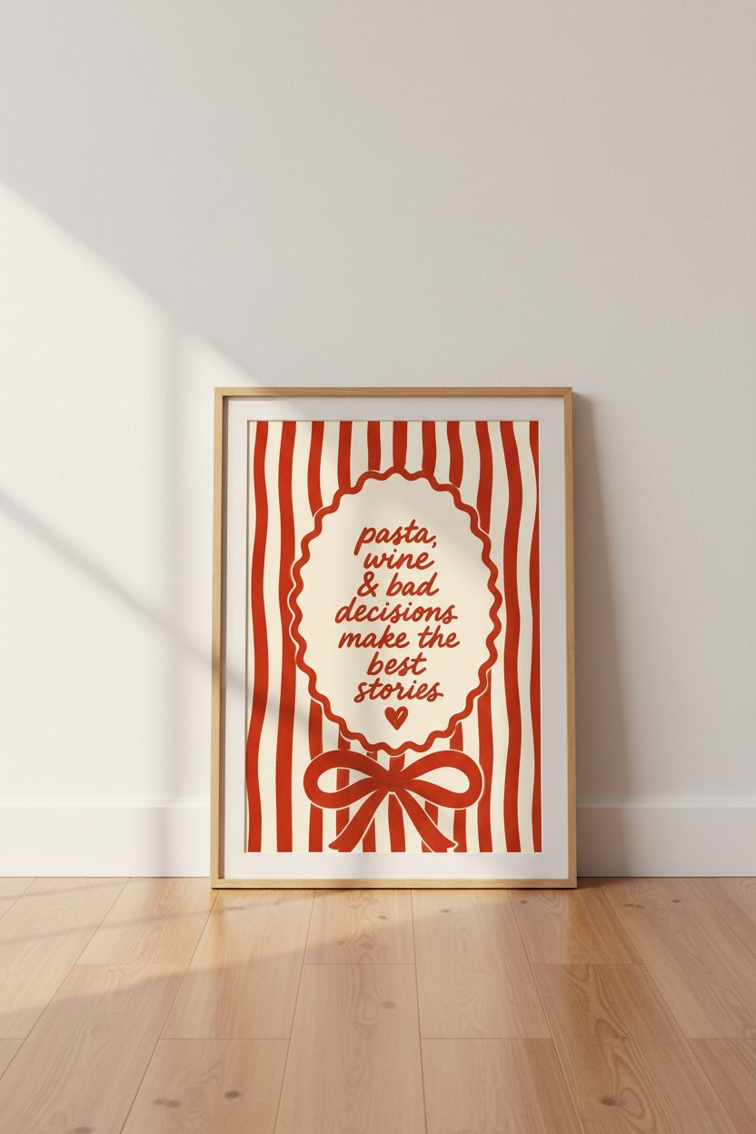 pasta wall art | retro red & cream, kitchen decor