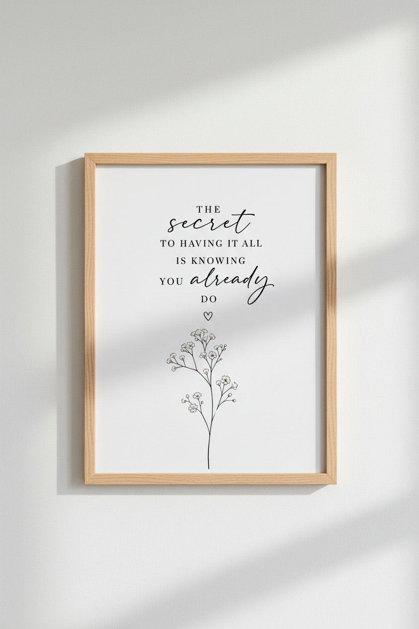 Gratitude Quote Wall Art Print | Minimalist Floral Decor | Inspirational Poster