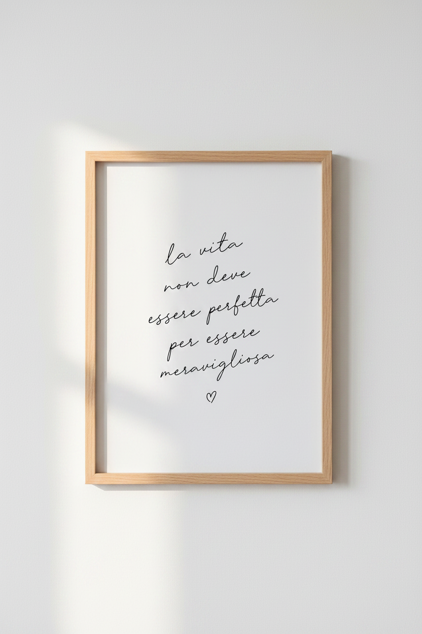 Italian Quote Wall Art | Minimalist Black & White Script Poster, Life is Wonderful Decor