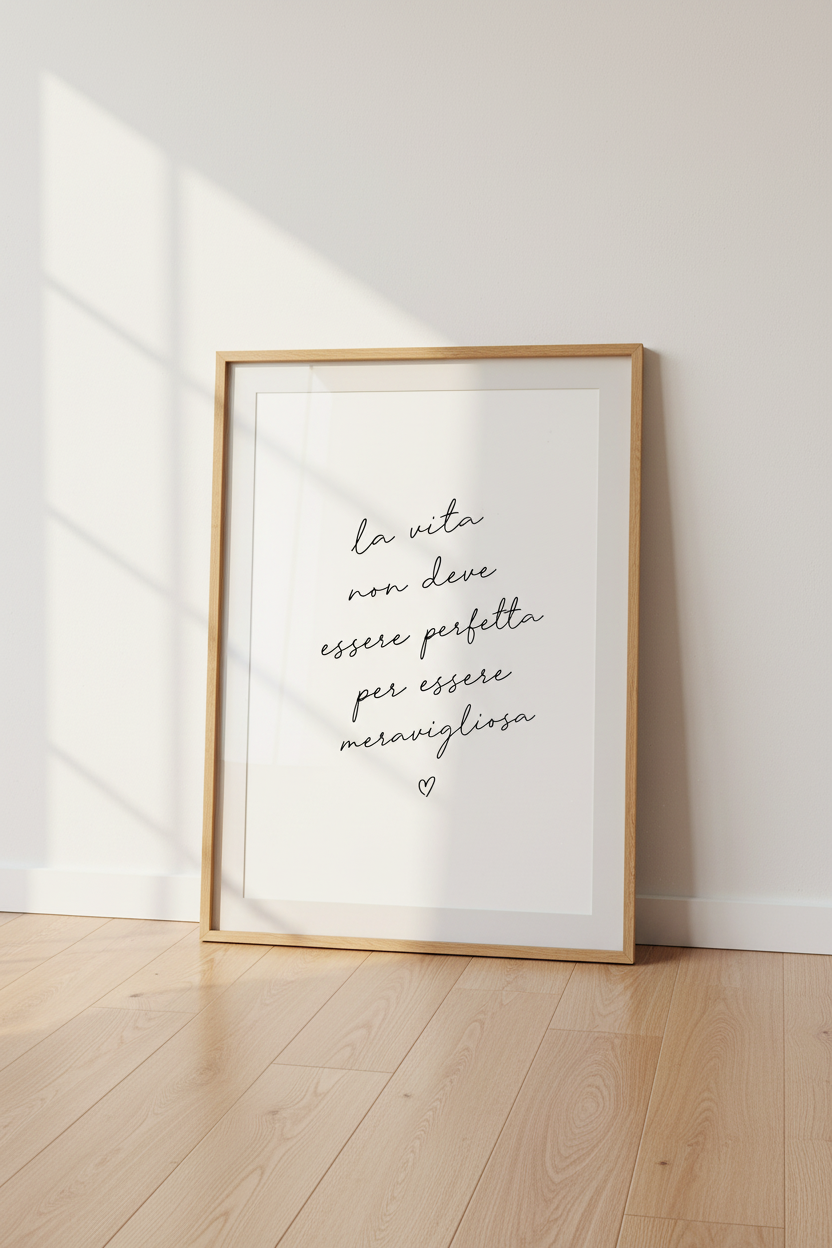 Italian Quote Wall Art | Minimalist Black & White Script Poster, Life is Wonderful Decor