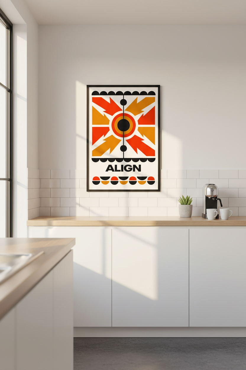 Abstract Align Wall Art Print | Mid-Century Modern Home Decor | Geometric Target Red Orange Yellow Poster | Unframed Art Print