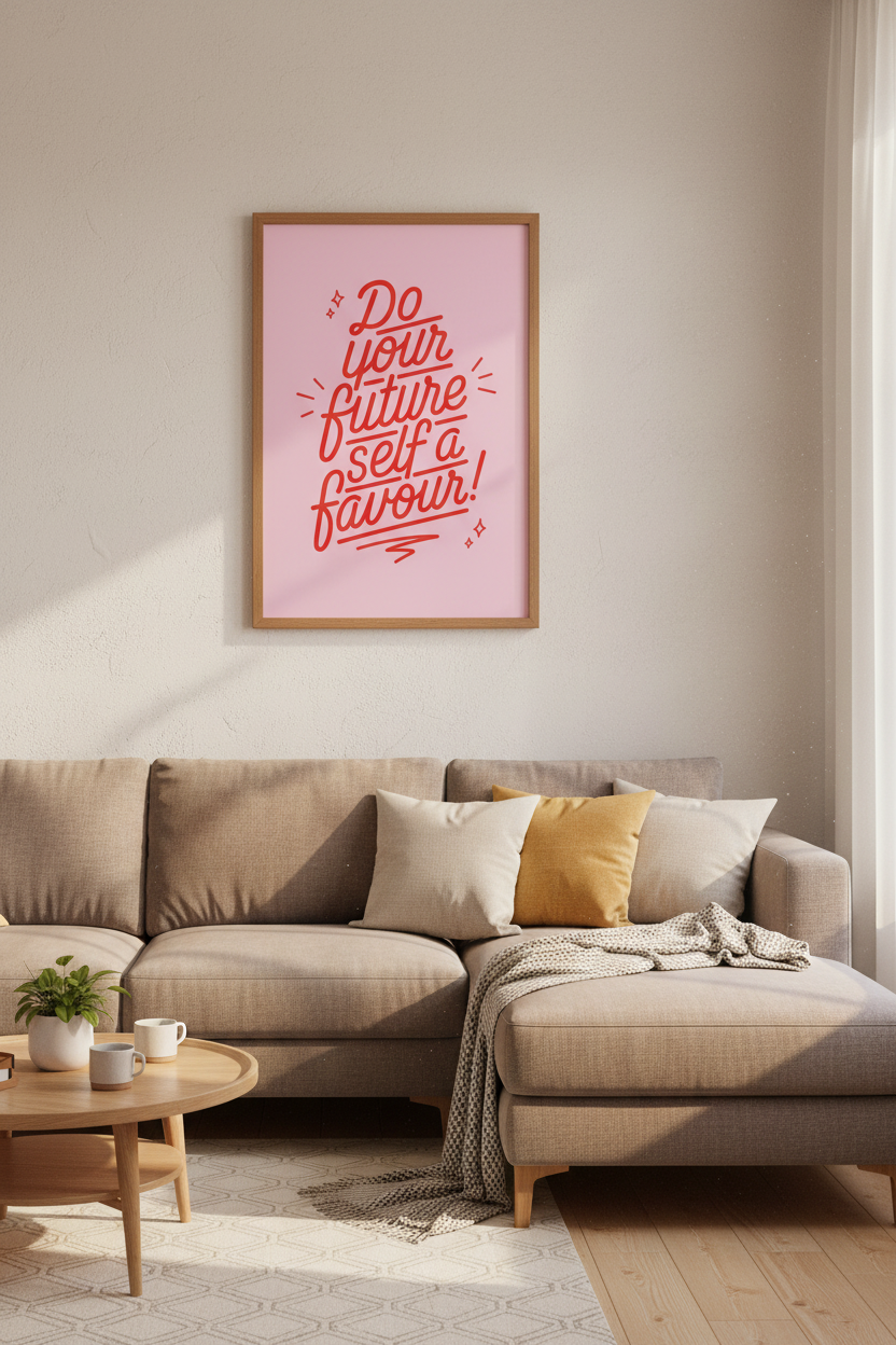 Do Your Future Self A Favour Wall Art | Retro Pink Red Poster, Office Decor