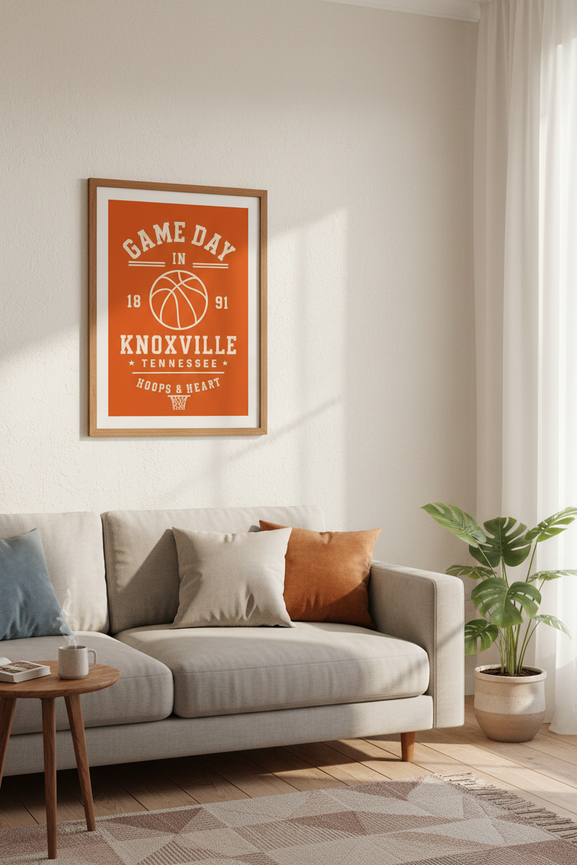 Knoxville Basketball Wall Art Print | Orange Sports Poster, Game Room Decor