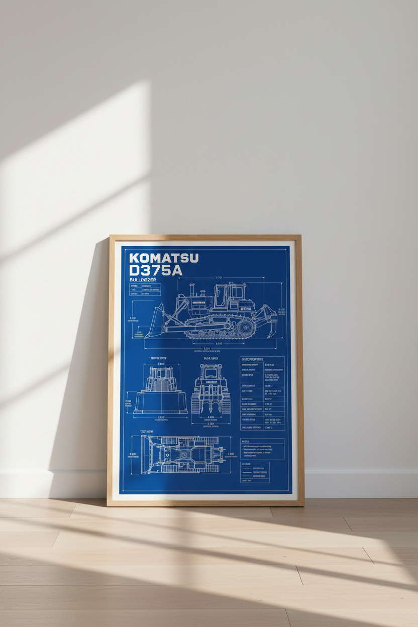 Bulldozer Blueprint Wall Art Print | Office & Nursery Decor | Industrial Poster