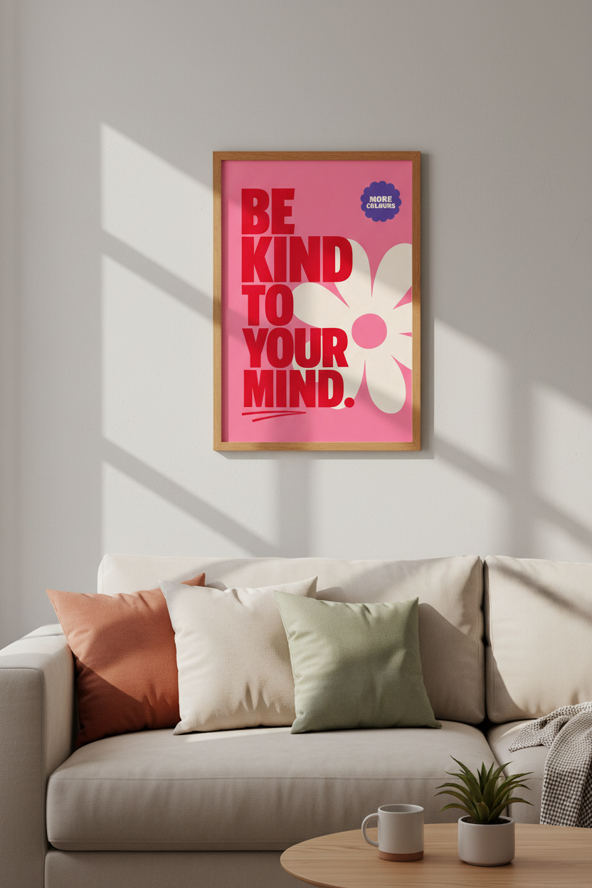 Be Kind To Your Mind Wall Art | Retro Pink Flower Poster | Preppy Decor Print