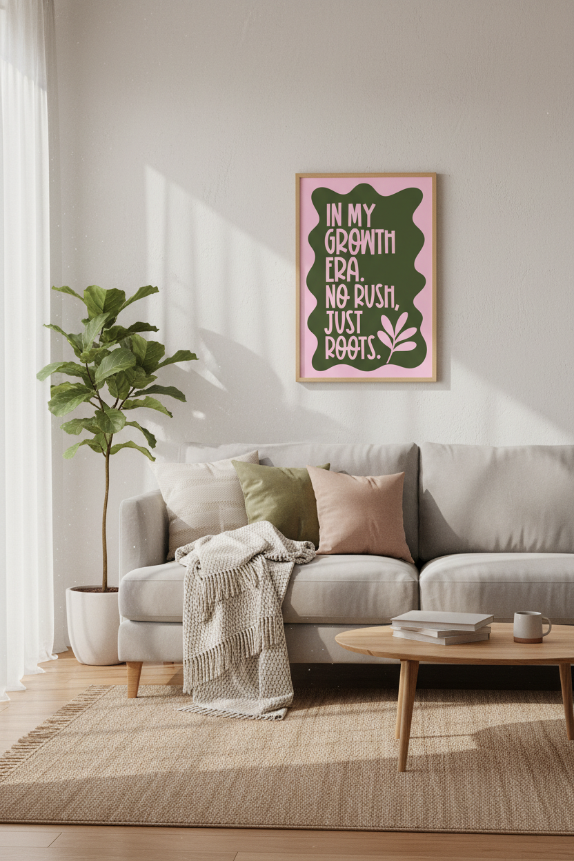 In My Growth Era Typography Art | Pink & Green Quote Print | Mental Health Decor