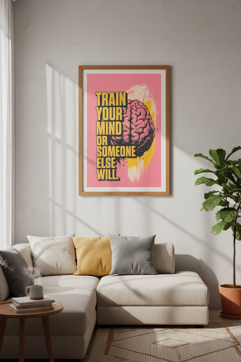 Train Your Mind | Bold Retro Pop Art, Motivational Office Decor Poster