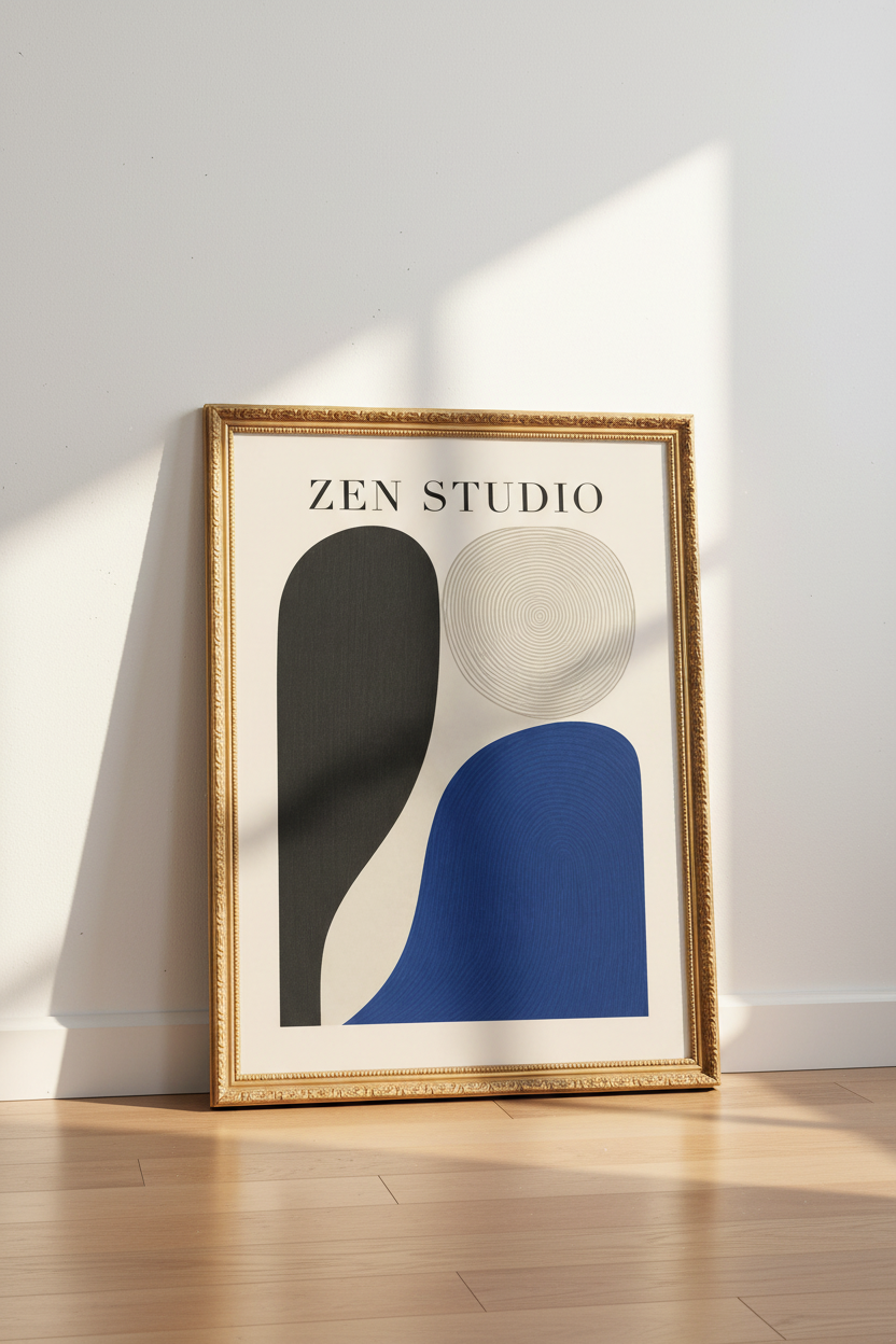Abstract Wall Art | Minimalist Blue Shapes, Living Room Decor | Modern Poster