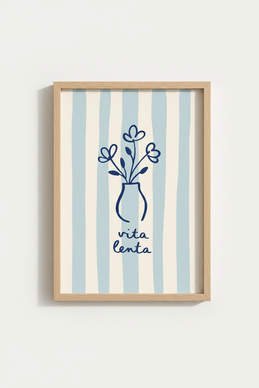 Blue Mediterranean Art Print | Vita Lenta Floral Poster, Coastal Kitchen Wall Decor