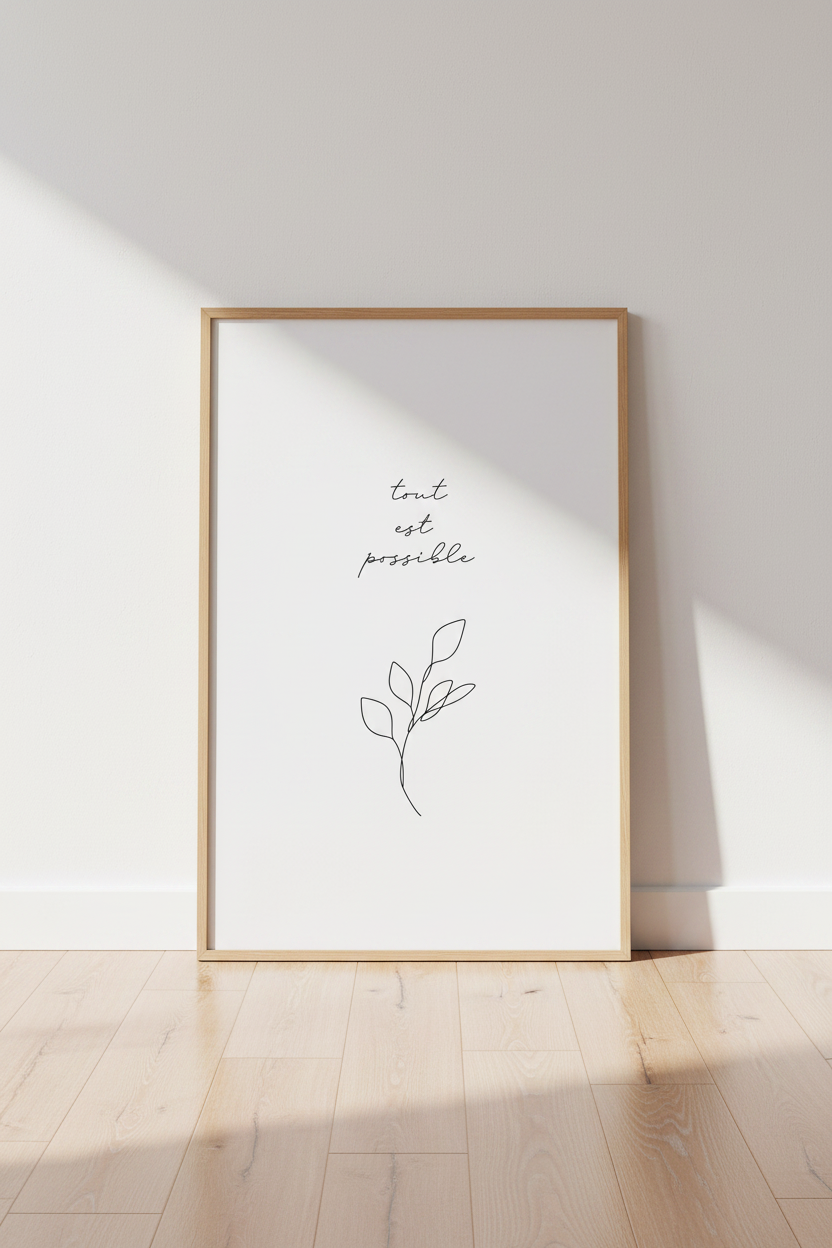 Tout Est Possible French Quote Wall Art | Minimalist Line Art Poster, Office Decor