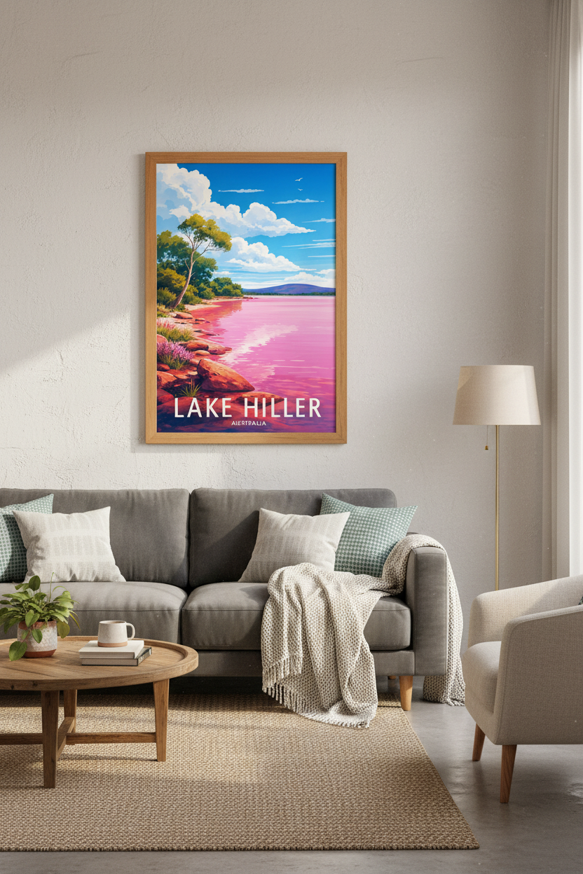 Lake Hillier Australia | Pink Travel Poster, Modern Nature Landscape Wall Art