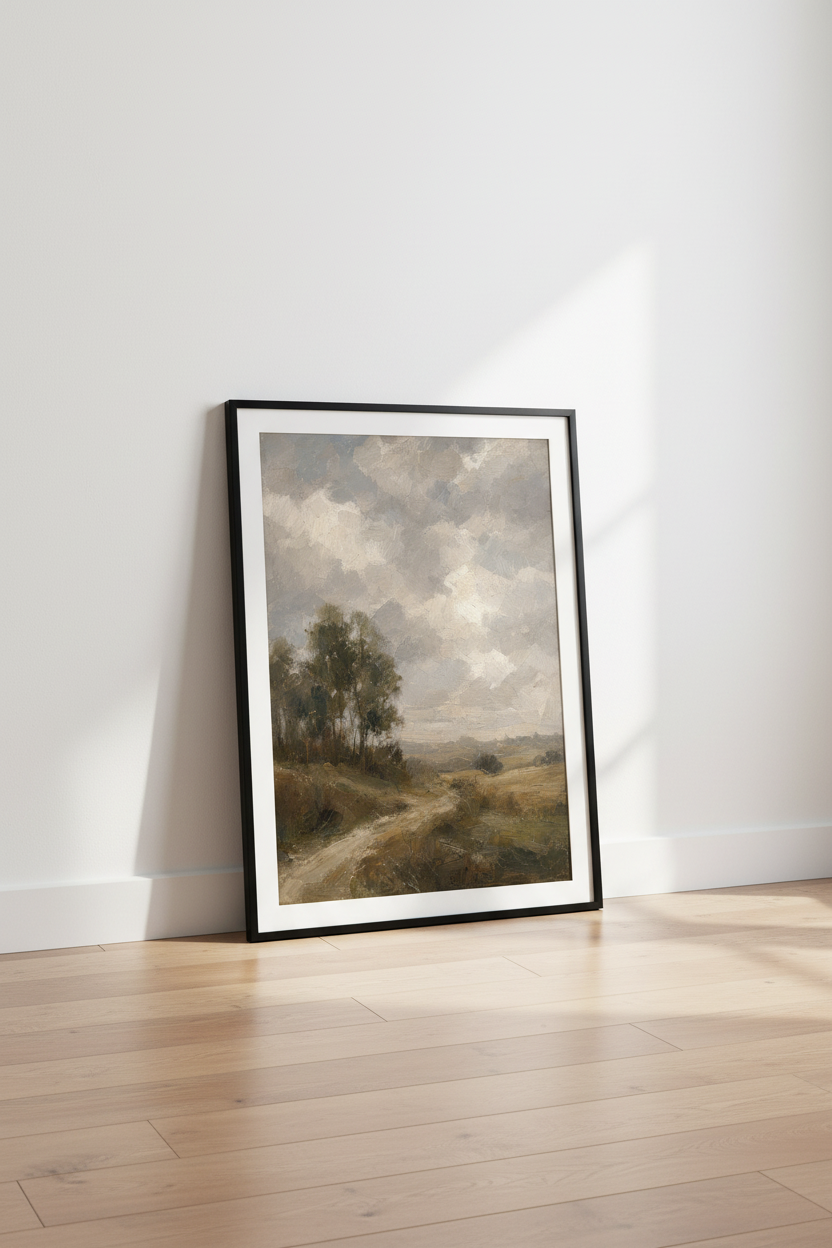 Impressionist Meadow Landscape | Muted Earth Tone Decor, Farmhouse Poster