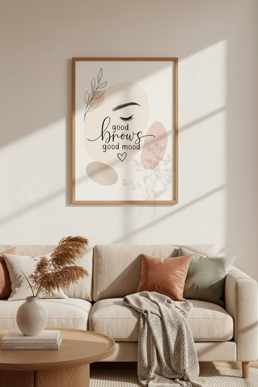 Good Brows Good Mood Wall Art | Lash Salon Decor | Minimalist Aesthetic Poster