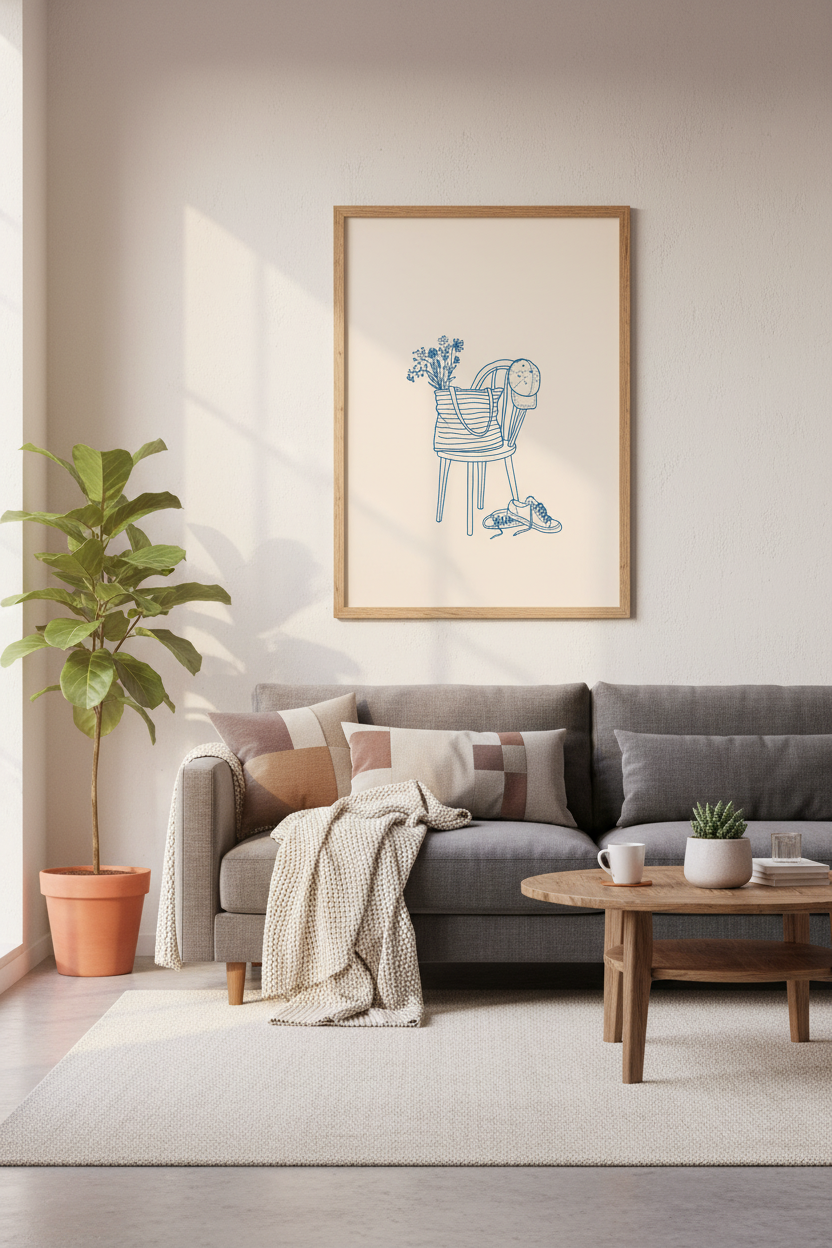 Blue Line Art Still Life Print | Minimalist Navy Decor | Aesthetic Poster