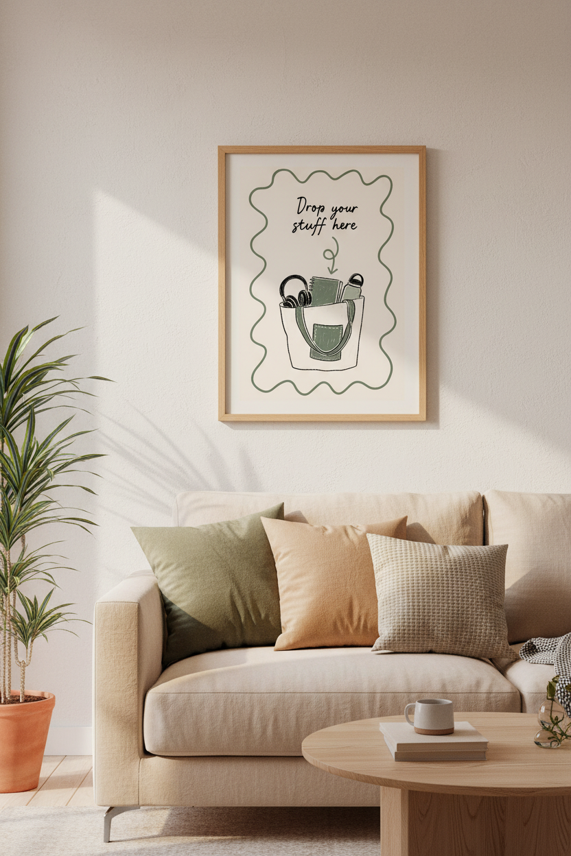 Drop Your Stuff Here Wall Art | Sage Green Entryway Decor | Minimalist Utility Poster