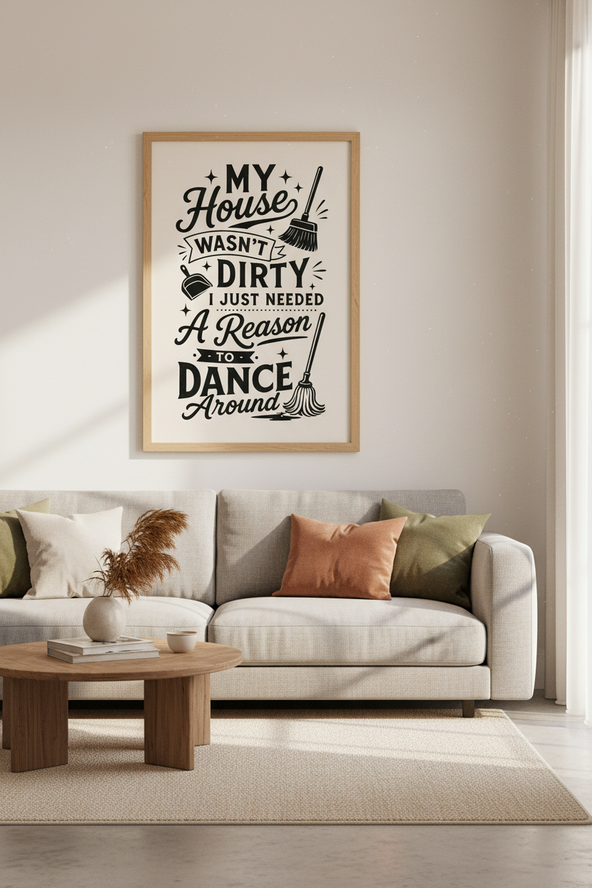 Funny Cleaning Quote Wall Art | Retro Typography, Laundry & Kitchen Decor