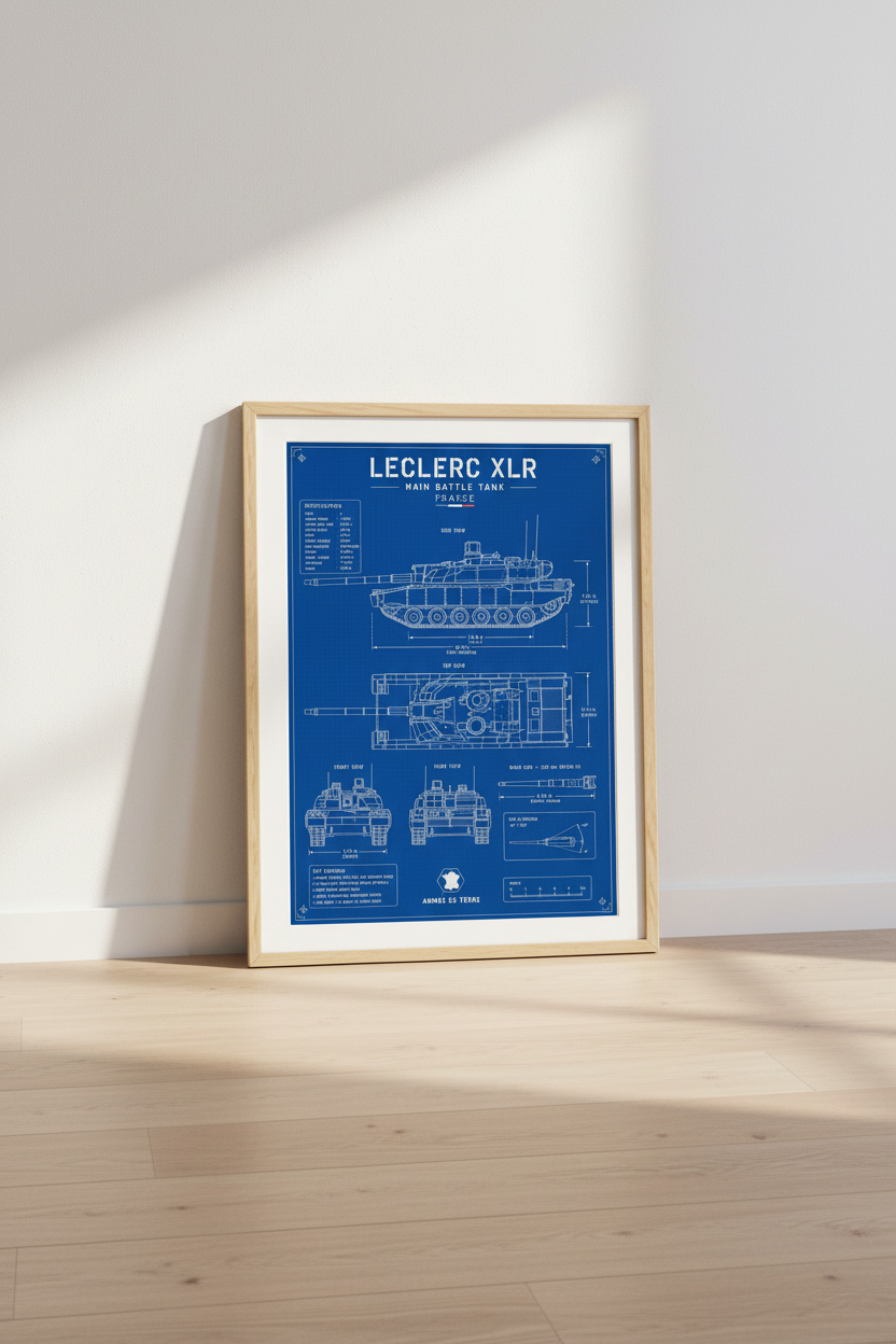 Leclerc XLR Tank Blueprint Wall Art | Office Decor | French Military Poster