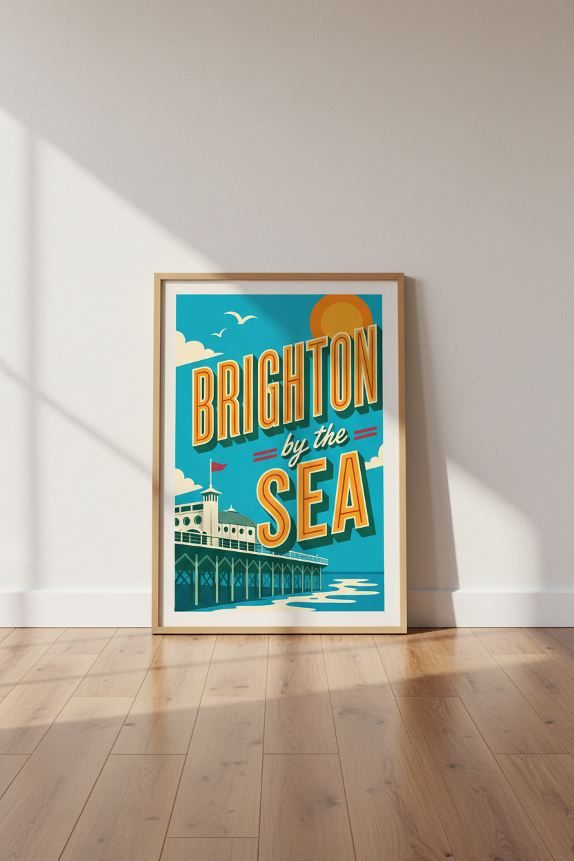 Brighton by the Sea Wall Art | Retro Coastal Travel Poster, British Seaside Decor