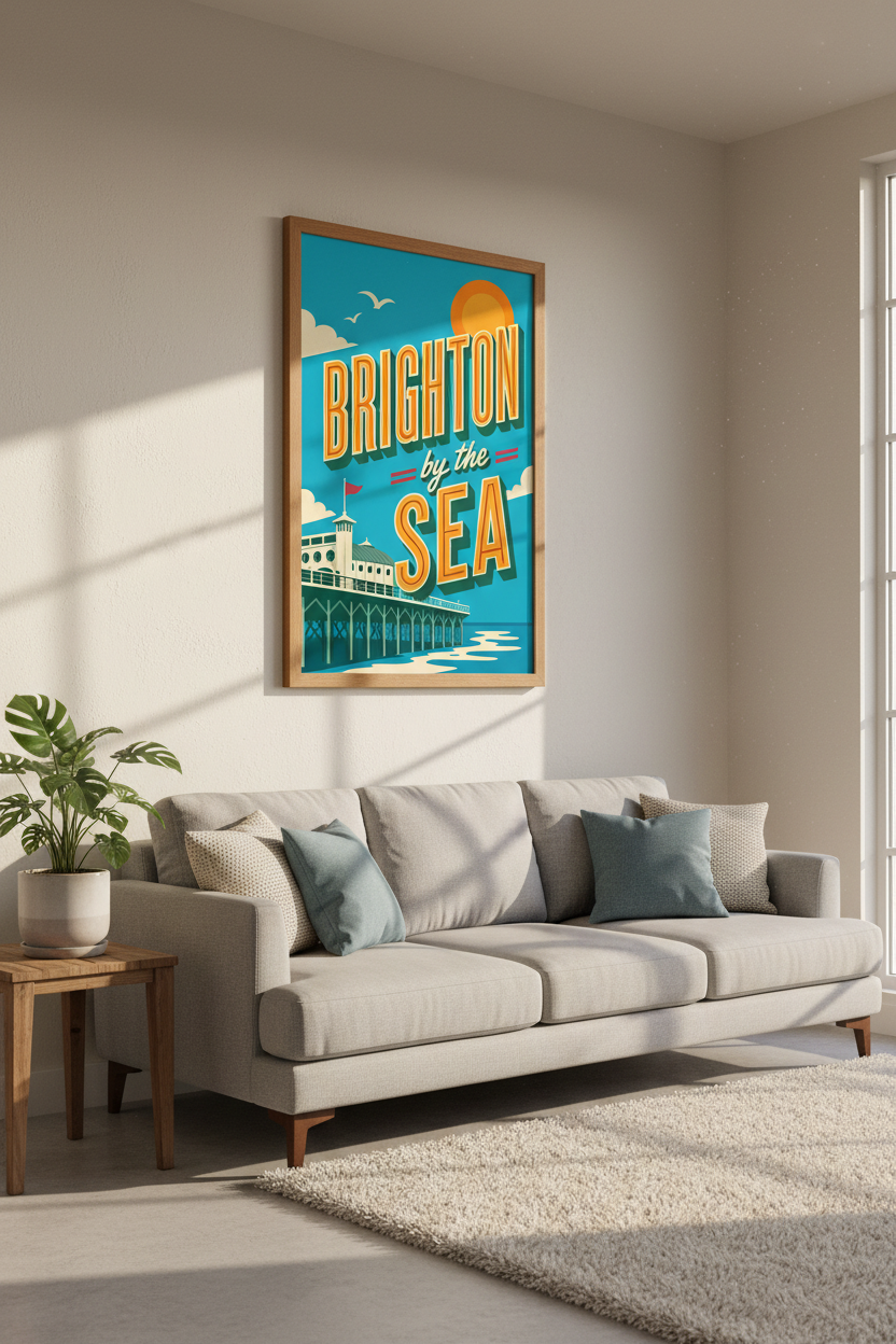 Brighton by the Sea Wall Art | Retro Coastal Travel Poster, British Seaside Decor