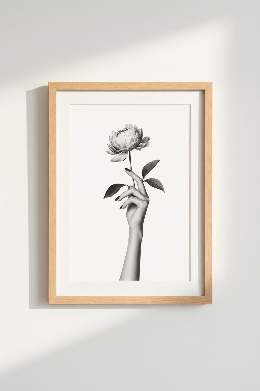 Floral Photography Print | Black and White Peony, Modern Minimalist Decor