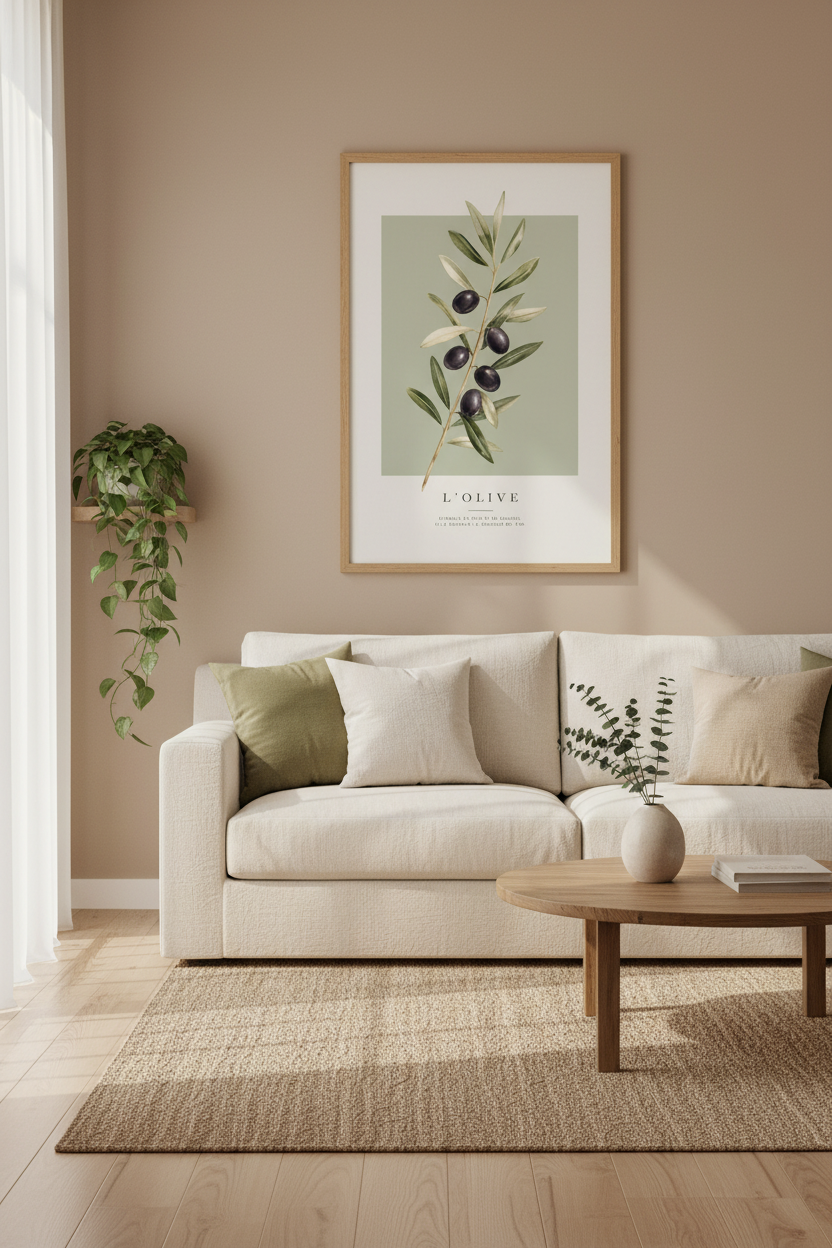 Olive Branch Botanical Print | Sage Green French Decor, Mediterranean Wall Art