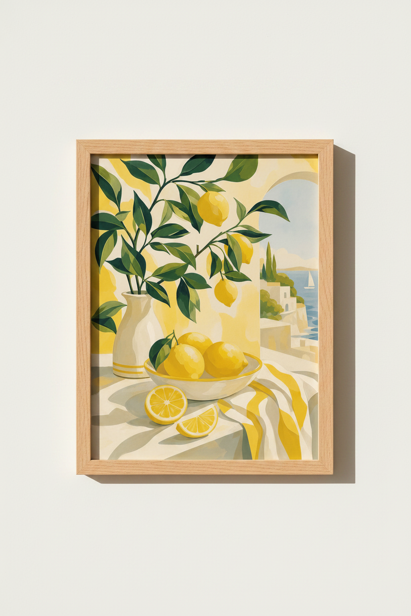 Amalfi Coast Lemon Wall Art Print | Mediterranean Kitchen Decor | Italian Citrus Poster