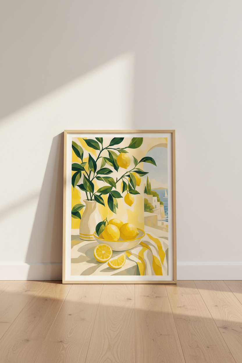 Amalfi Coast Lemon Wall Art Print | Mediterranean Kitchen Decor | Italian Citrus Poster